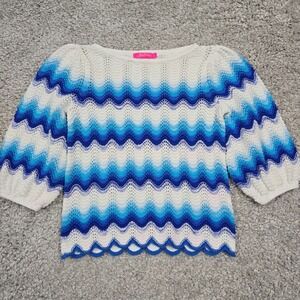 Lilly Pulitzer Navana Sweater Womens Medium 1/2‎ Sleeve Crochet Wave Stripe
